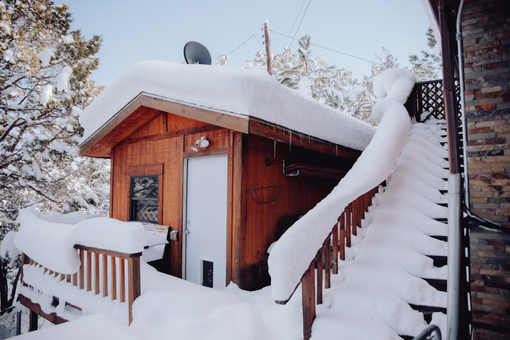 A snow-covered home